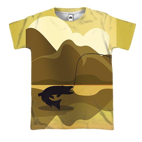 3D футболка з рибою на гачку на заході
