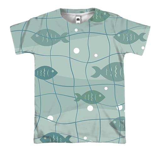 3D футболка с рыбками в сетях