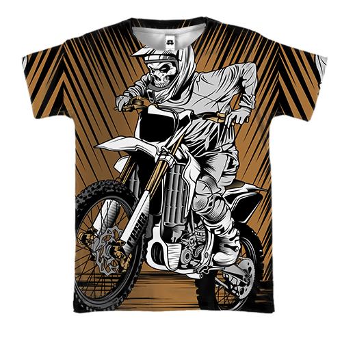 3D футболка со скелетом на мотоцикле