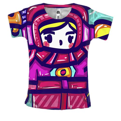 Женская 3D футболка с красочной женщиной космонавтом