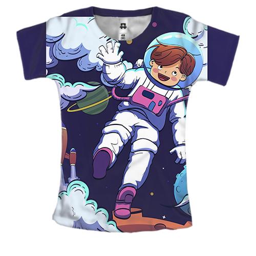 Жіноча 3D футболка з хлопчиком космонавтом