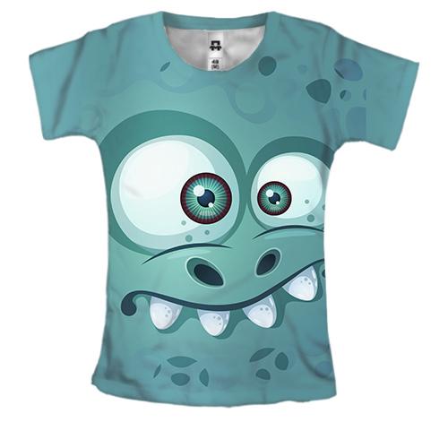 Жіноча 3D футболка з синім наляканим істотою
