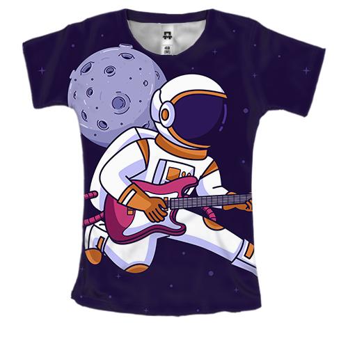 Женская 3D футболка с космонавтом гитаристом