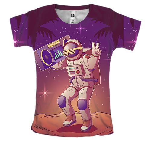 Женская 3D футболка с космонавтом и магнитофоном