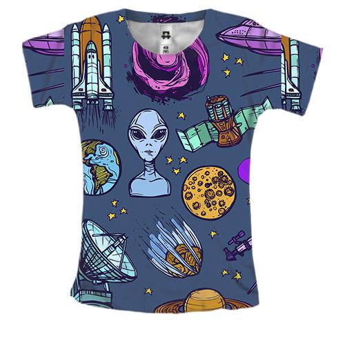 Женская 3D футболка с космической символикой