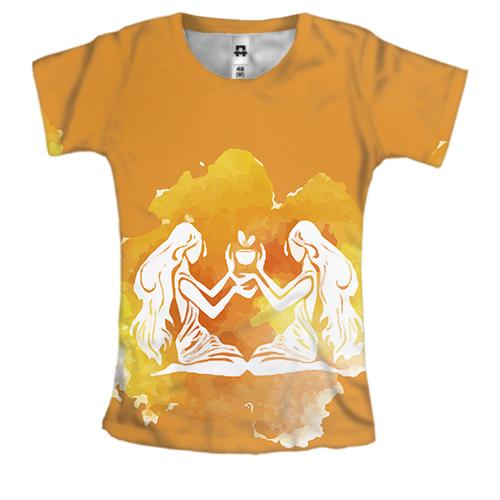 Женская 3D футболка с акварельными Близнецами