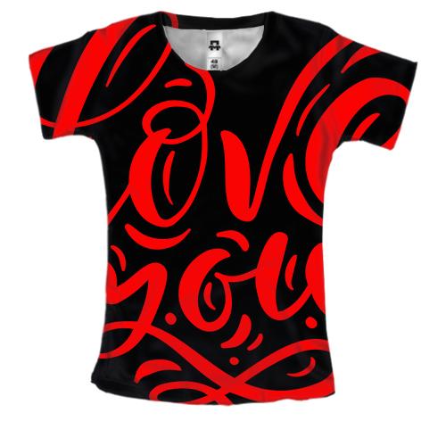 Женская 3D футболка с красной надписью 