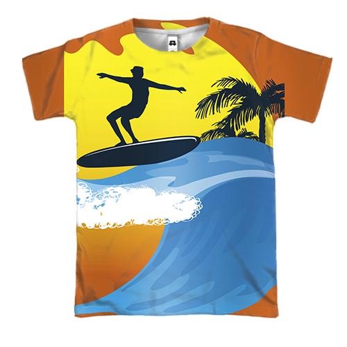3D футболка з серфінгістів на хвилі