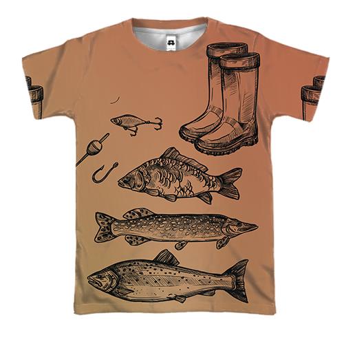 3D футболка с атрибутикой для рыбалки