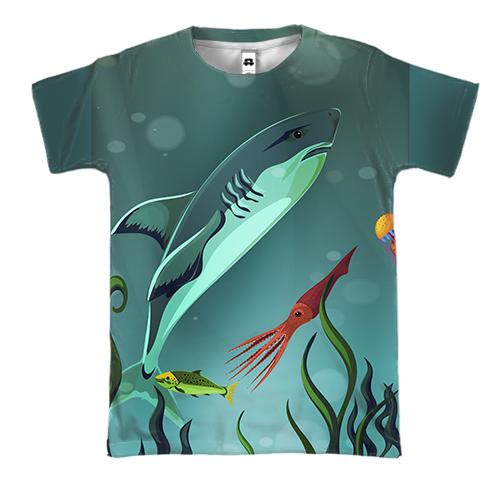 3D футболка с акулой в океане