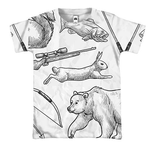3D футболка с животными и ружьем