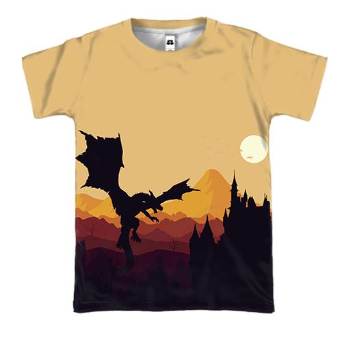 3D футболка с драконом и замком