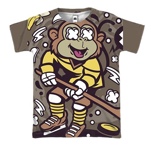 3D футболка с обезьяной хоккеистом