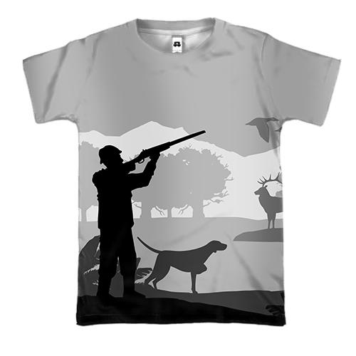 3D футболка с охотником и собакой