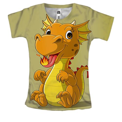 Женская 3D футболка с веселым драконом