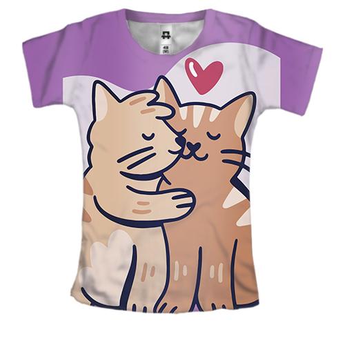Жіноча 3D футболка з котами які цілуються