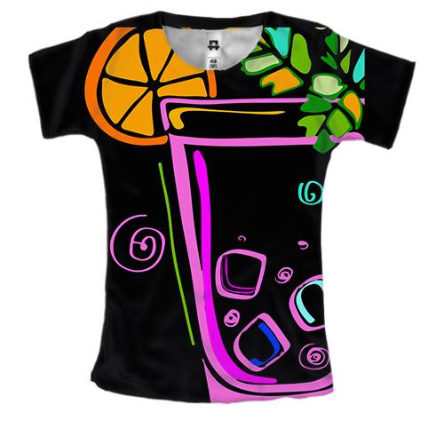 Жіноча 3D футболка з неоновими коктейлями