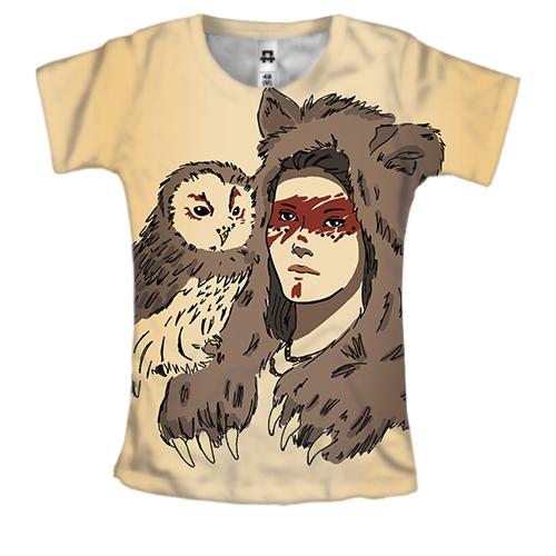 Жіноча 3D футболка з дівчиною і совою