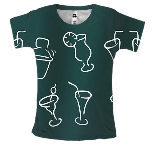 Женская 3D футболка с контурными коктейлями
