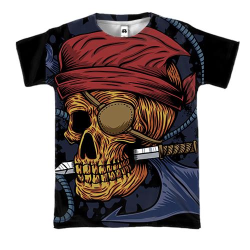 3D футболка с черепом пиратом и ножом