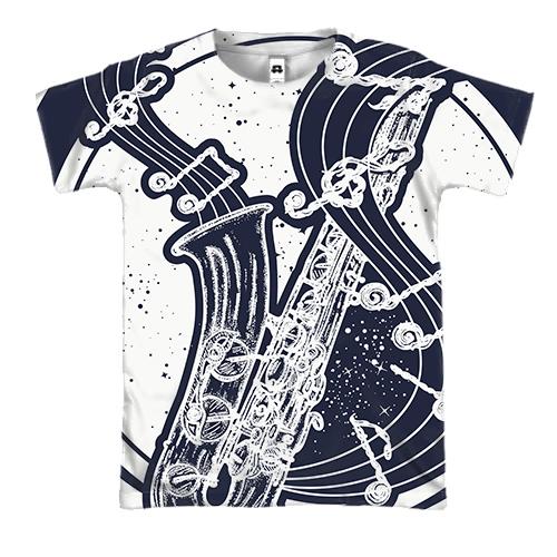 3D футболка с синим саксофоном