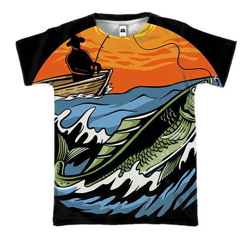 3D футболка з риболовлею на світанку