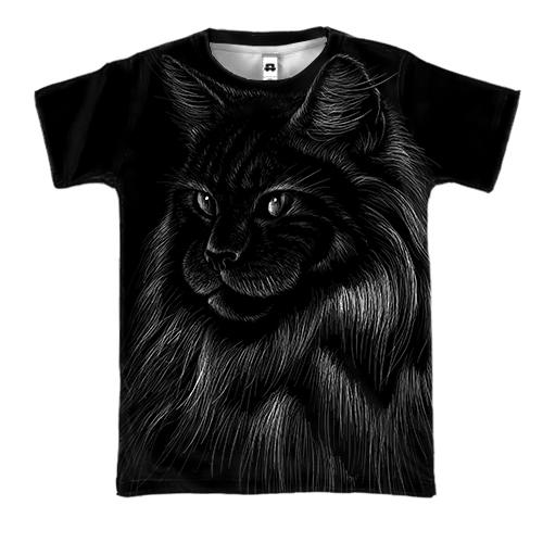 3D футболка з контурним довгошерстим котом