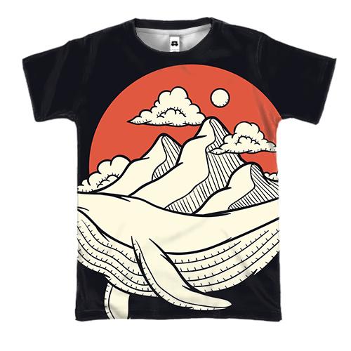3D футболка с китом и горами