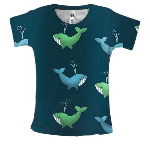 Женская 3D футболка с синим и зеленым китом