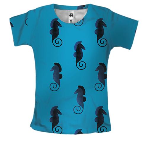 Жіноча 3D футболка с темным морским коньком