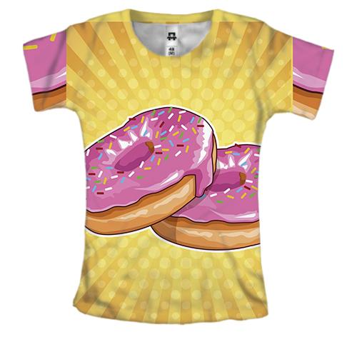 Женская 3D футболка с яркими пончиками