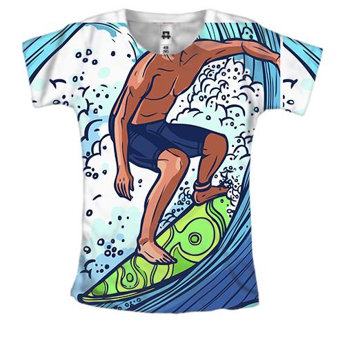 Женская 3D футболка с телом серфингиста
