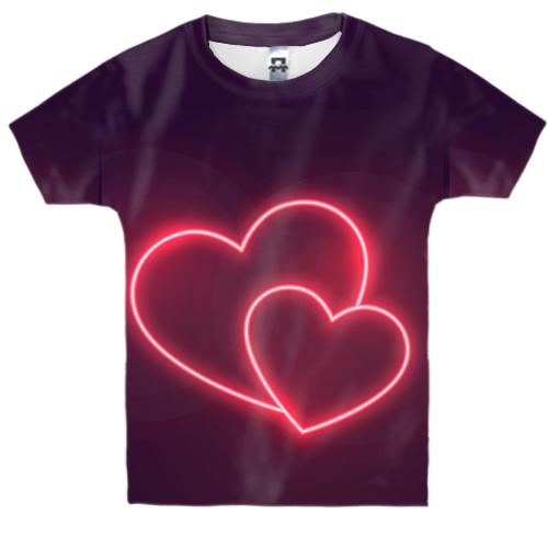 Детская 3D футболка с двумя неоновыми сердечками
