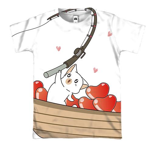 3D футболка с котом который ловит сердечки