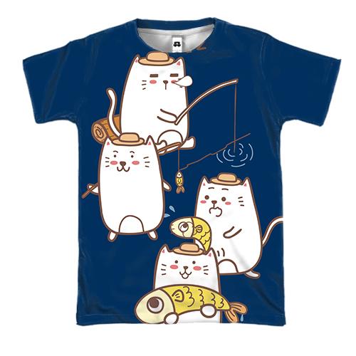 3D футболка с котами рыбаками
