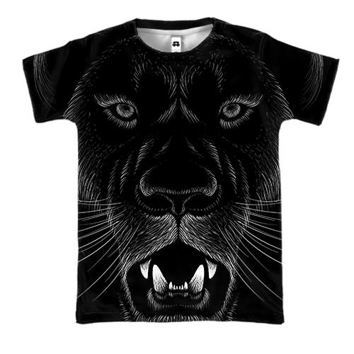 3D футболка с контурным рычащим тигром