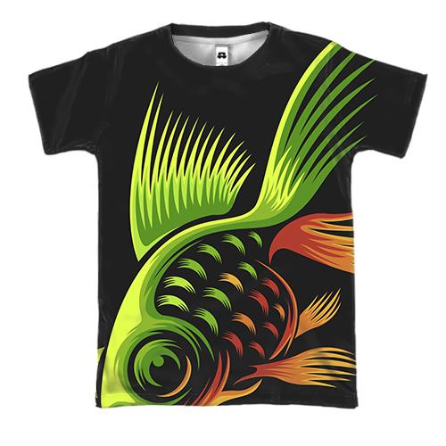 3D футболка с золото зеленой рыбкой