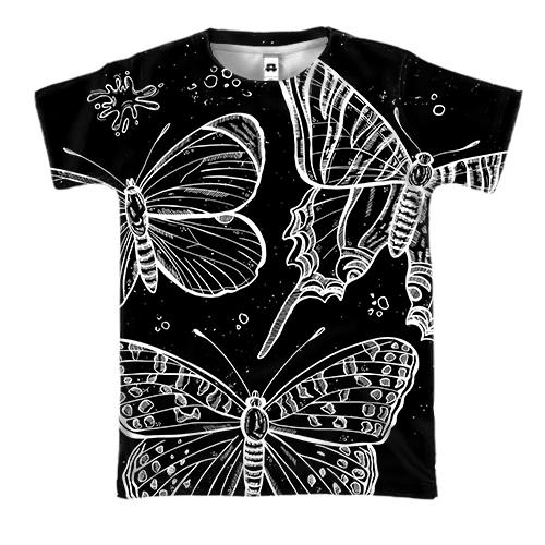 3D футболка с белыми бабочками