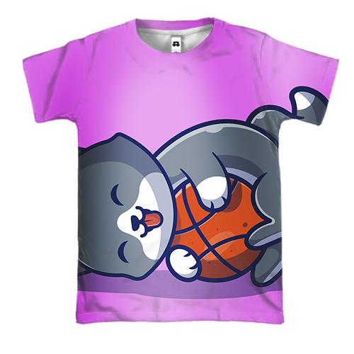 3D футболка с котом и баскетбольным мячом