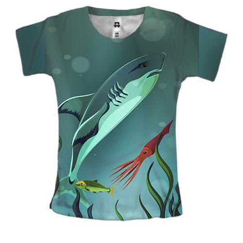 Женская 3D футболка с акулой в океане