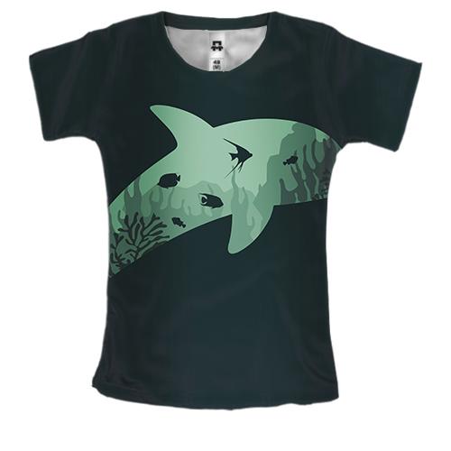 Жіноча 3D футболка в зеленим дельфіном