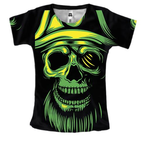 Жіноча 3D футболка з зеленим черепом піратом
