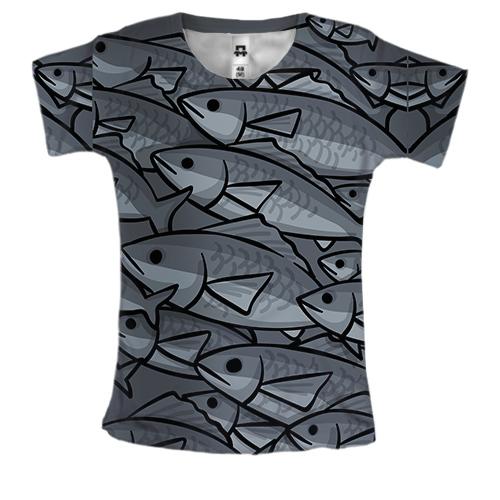 Жіноча 3D футболка з сірими рибками