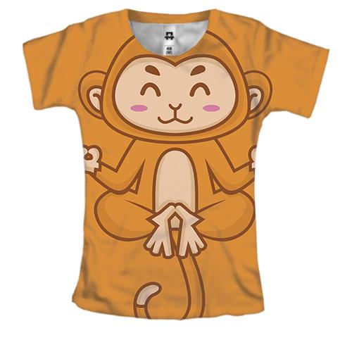 Женская 3D футболка с медитирующей обезьяной