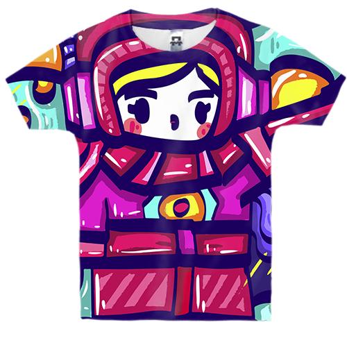 Дитяча 3D футболка з барвистою жінкою космонавтом