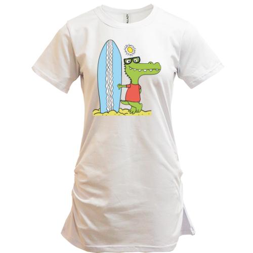 Удлиненная футболка Crocodile surfer