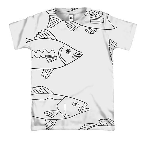 3D футболка с контурной рыбой