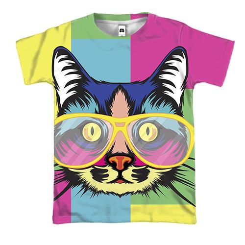 3D футболка с арт-котом в очках