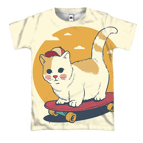 3D футболка з маленьким котом на скейті