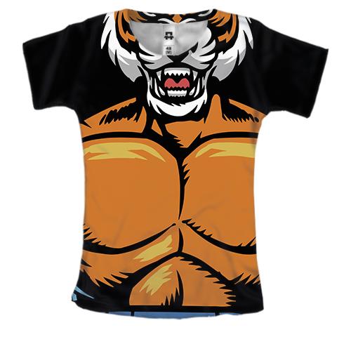 Женская 3D футболка с накаченным тигром